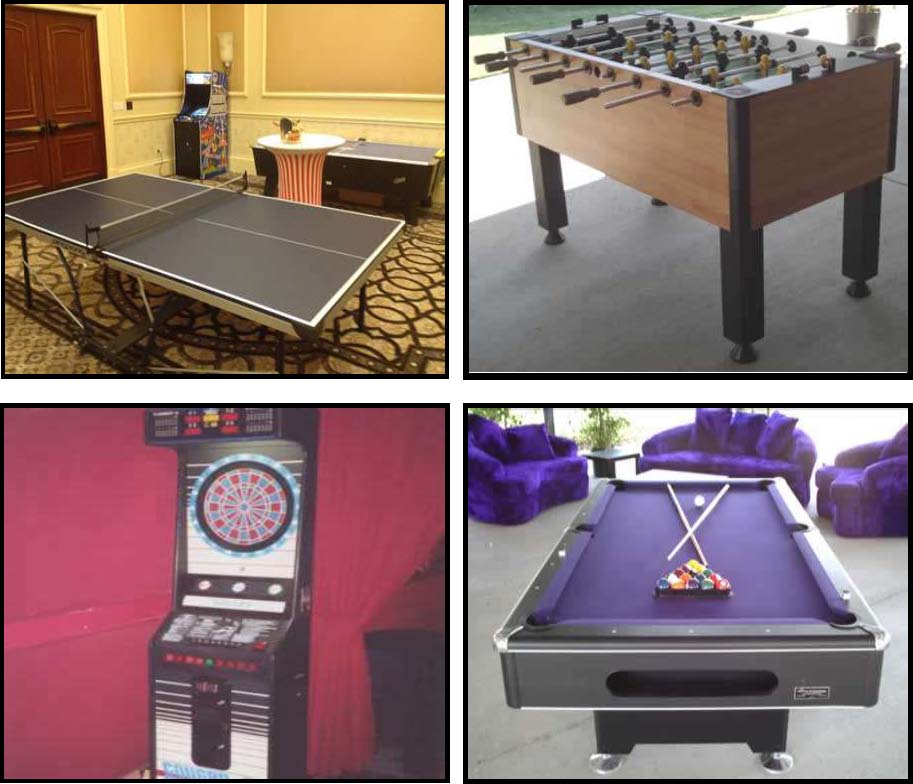 traditional games like foozball, ping pong, darts, pool party rentals